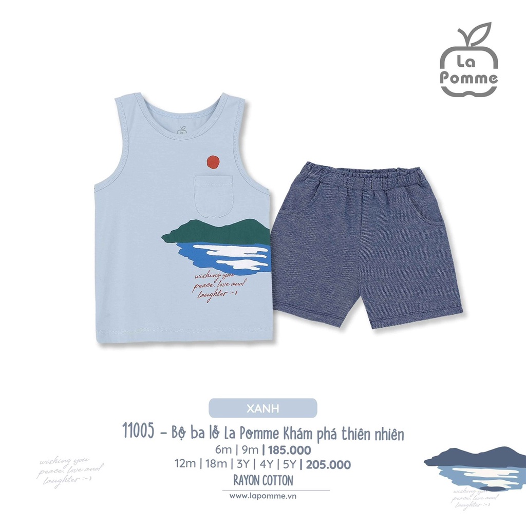 Bộ ba lỗ La Pomme chất vải Cotton cao cấp thoáng mát thấm hút tốt khám phá thiên nhiên cho bé trai bé gái 11005