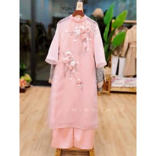 [MINHTHUY] ÁO DÀI CÁCH TÂN HOA NỔI ĐÍNH THỦ CÔNG - HÌNH THẬT