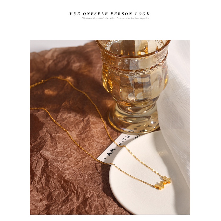 Dây chuyền titan bướm đôi mini phun cát TT5677  - CAM KẾT KHÔNG GỈ, KHÔNG BAY MÀU - BẢO HÀNH 12 THÁNG.