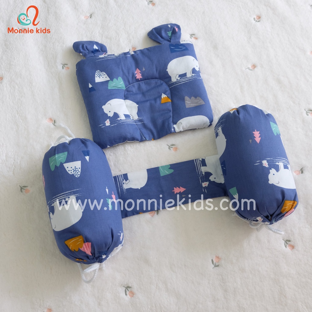 Chặn gối vỏ đỗ cotton MONMON, gối chặn vỏ đỗ an toàn thoáng mát mềm mại cho bé - Monnie Kids