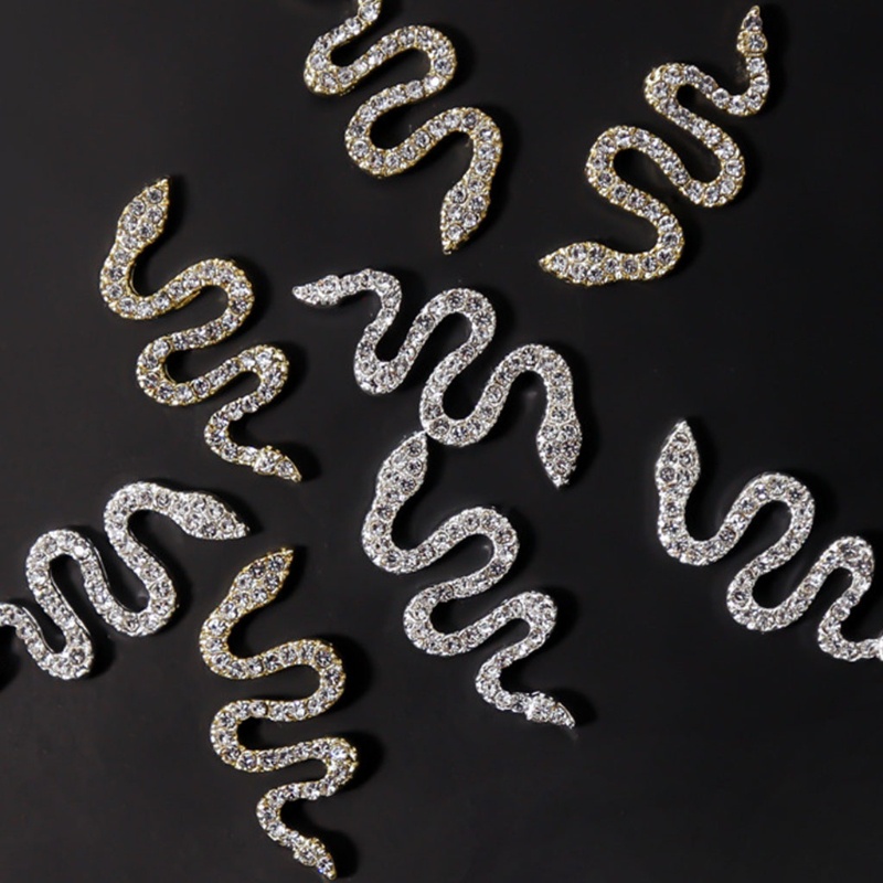 Phụ Kiện Trang Trí Móng Tay Hình Rắn Mạ Vàng Đính Đá Lấp Lánh