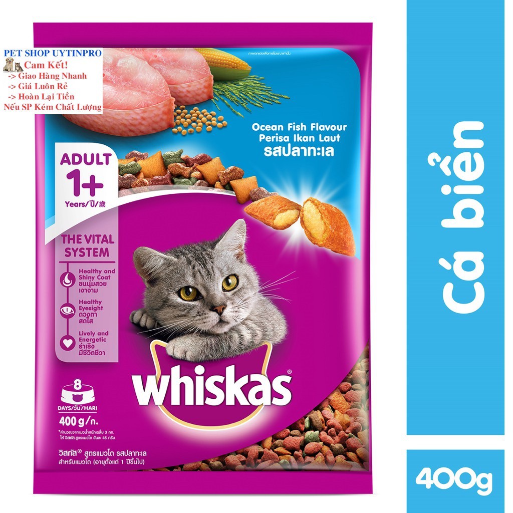 THỨC ĂN CHO MÈO Whiskas Dạng Viên Vị Cá Biển Túi 400g Xuất Xứ Thái Lan