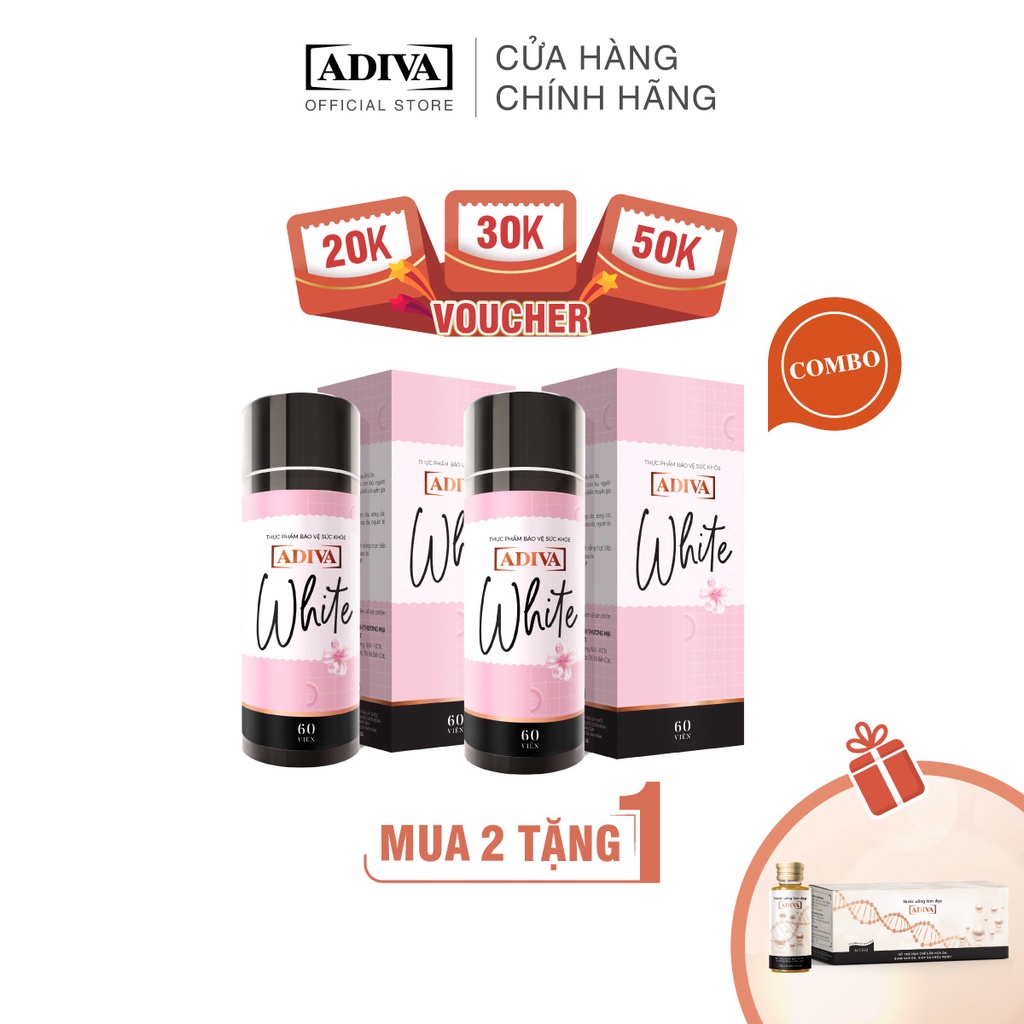 Combo 2 Hộp Adiva White dạng viên- Tặng 1 Hộp Collagen ADIVA (14 lọ x 30ml)