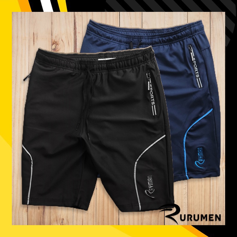 Quần Short Thể Thao Nam Thun Cotton Rayman RURUMEN Quần Đùi Ngắn VNXK Co Giãn Màu Đen, Xanh Đen - QB389