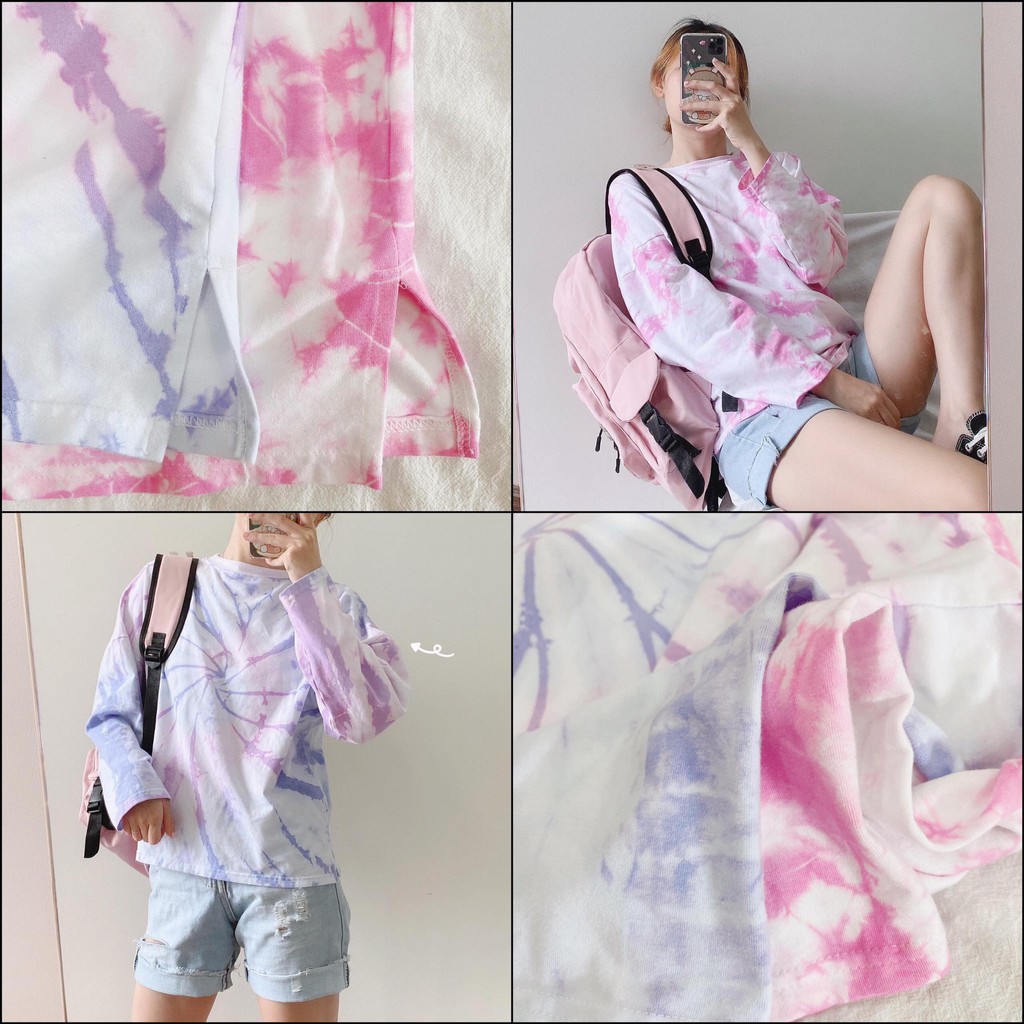 Áo Tay Dài Loang màu nam nữ YAYSHOP chất cotton mềm mịn 2 màu (xẻ tà) hình thật form unisex