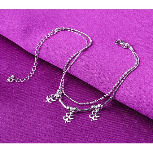 Vòng Tay Cỏ 4 Lá May Mắn Mạ Bạc Thời Trang Kiểu Dáng Đẹp