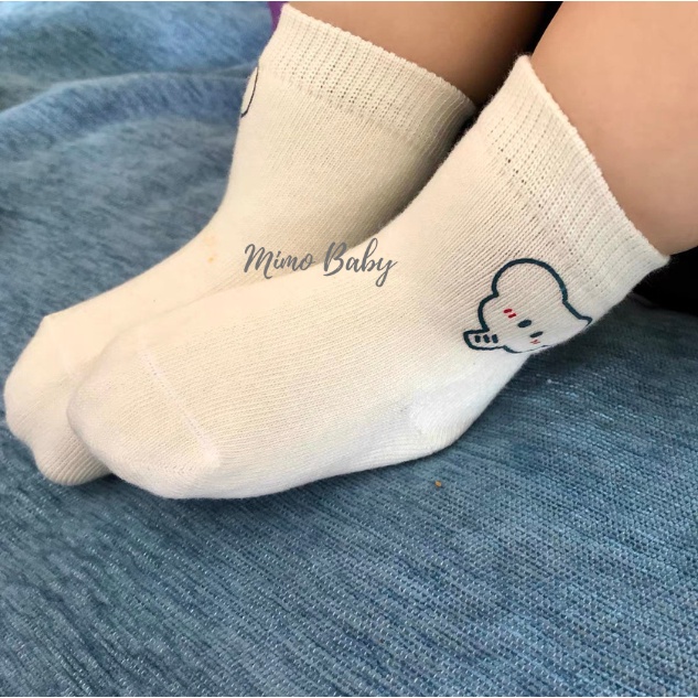 Tất vớ cao cổ màu trắng in hình con vật dễ thương cho bé T30 Mimo Baby