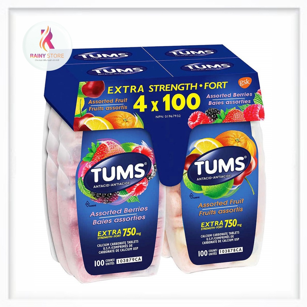 Kẹo ngậm hỗ trợ tiêu hóa Tums Antacid Assorted 100 viên