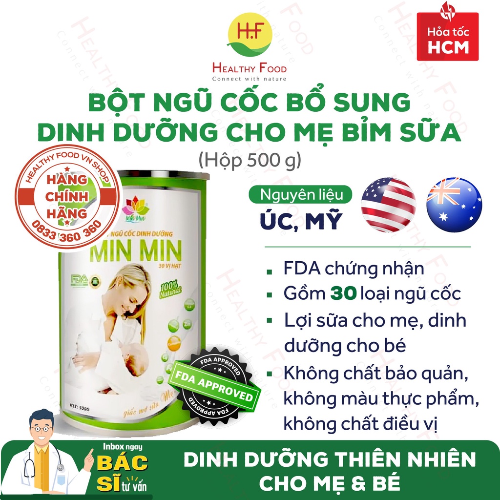 [ORGANIC 100%] Ngũ Cốc MinMin Lợi Sữa, Giảm Nghén, Phục Hồi Sức Khỏe Sau Sinh (H/500g) -Không đường, Không chất bảo quản