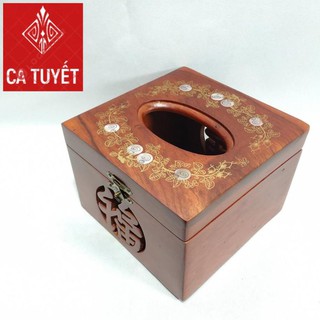 [FREESHIP] (RẺ NHẤT) Hộp đựng giấy ăn Vuông ELAI GỖ HƯƠNG khảm hoa văn CAO CẤP