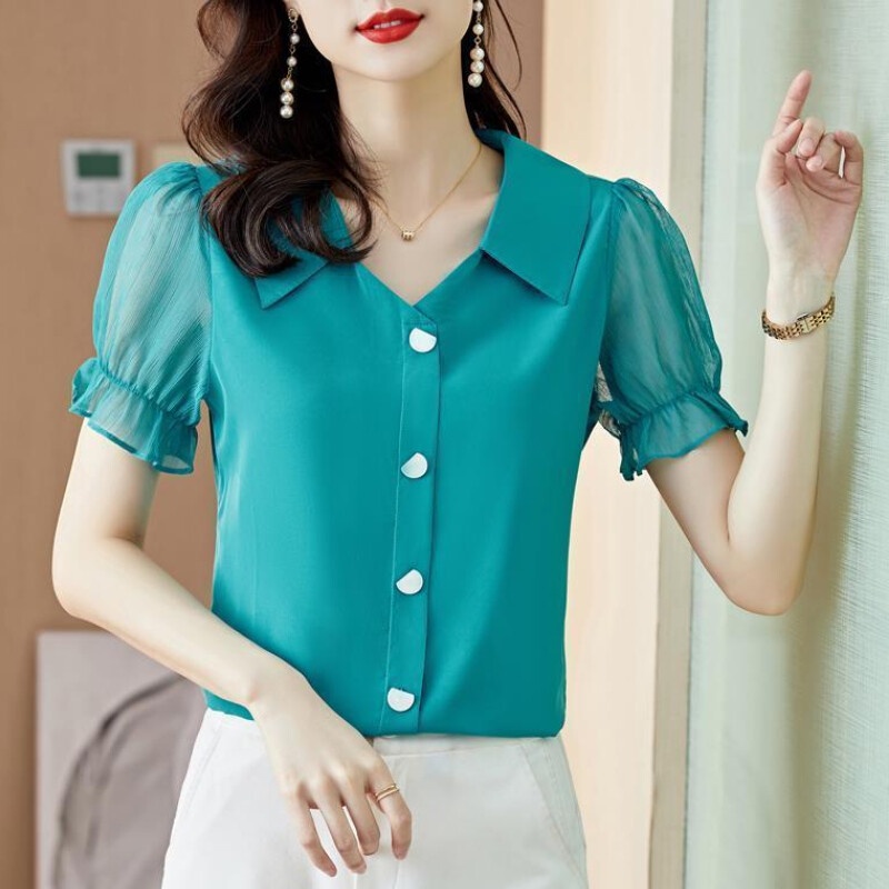 Áo Sơ Mi Tay Ngắn Màu Đỏ Thiết Kế Đơn Giản Thanh Lịch Thời Trang Mùa Hè Mới