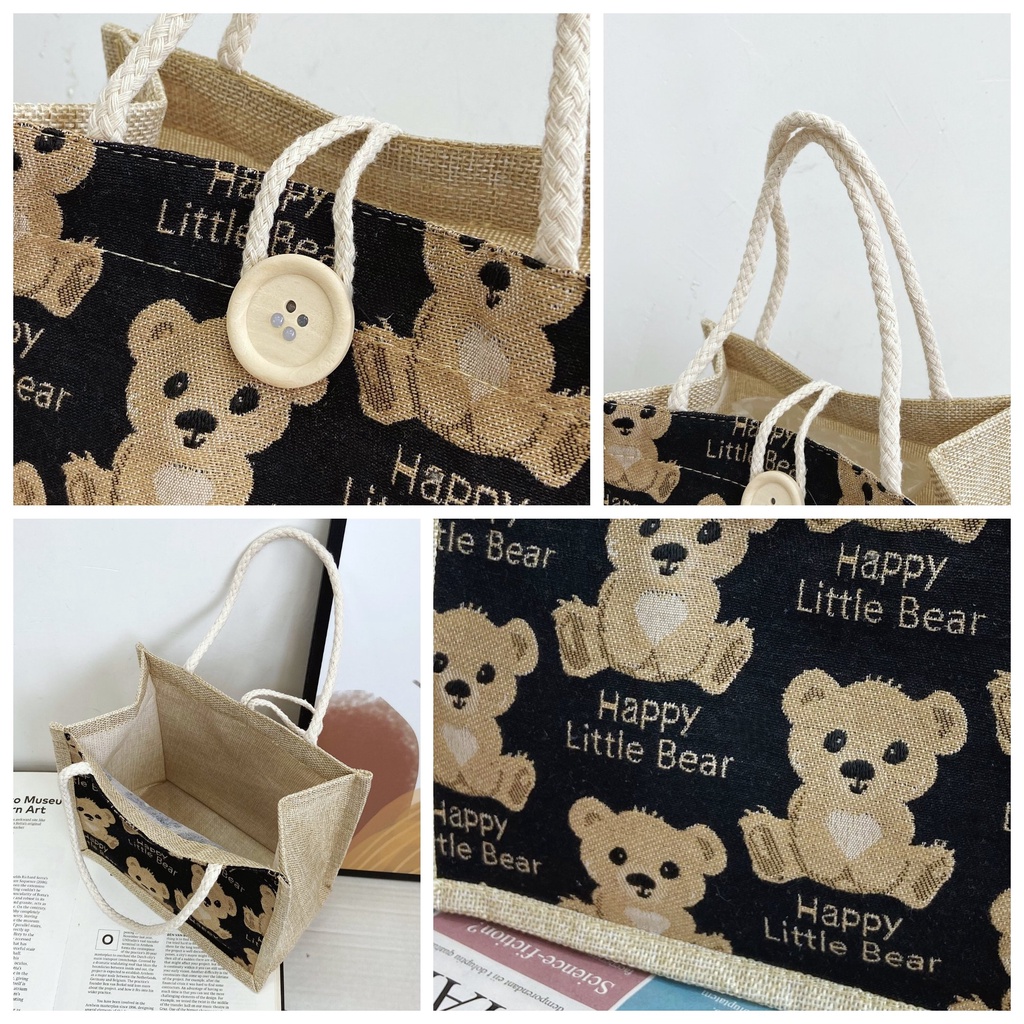 Túi tote đeo chéo nữ vải bố phong cách Hàn Quốc hình gấu dễ thương