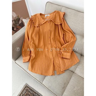 áo sơ mi nữ dài tay cổ bèo màu cam xinh xắn