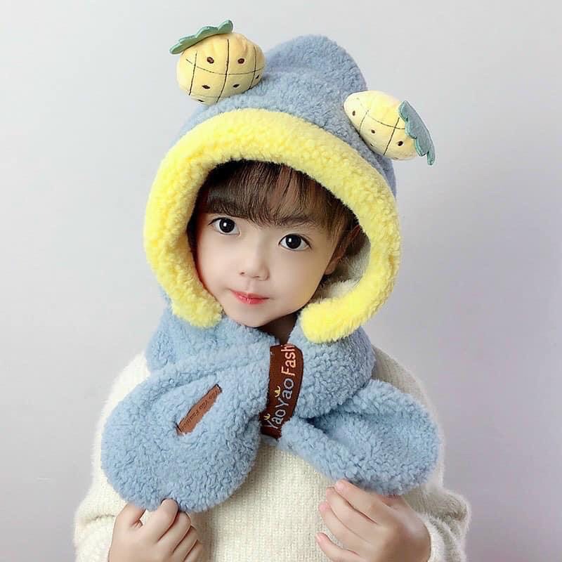 Mũ lông cừu hoa quả cho bé - mũ lông 2in1 mềm mịn siêu ấm