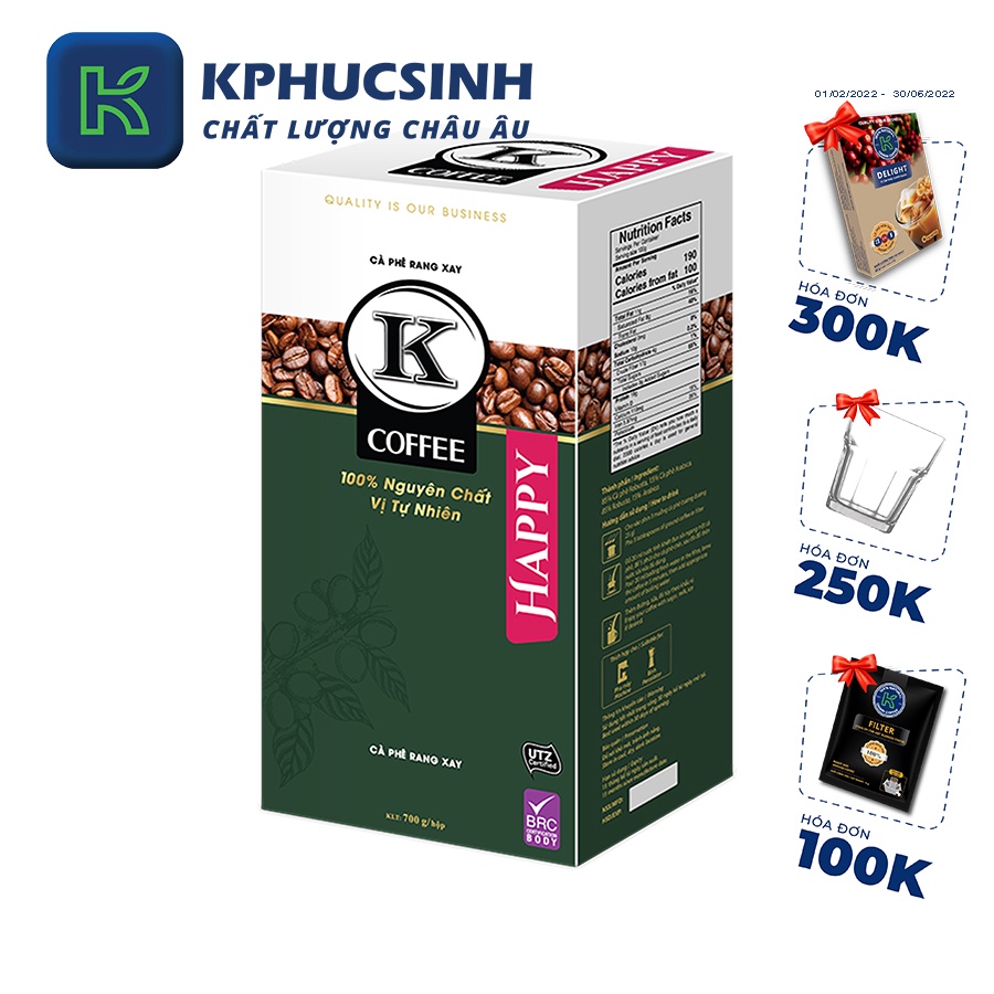 Cà phê rang xay xuất khẩu k Happy 700g/hộp KPHUCSINH - Hàng Chính Hãng