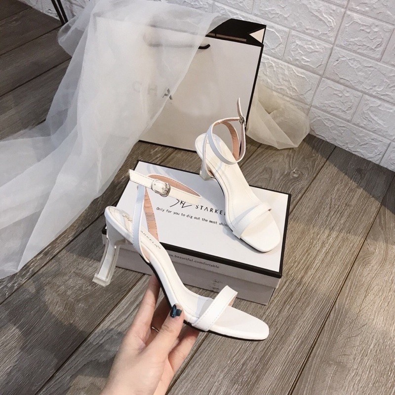 Sandal quai mảnh da sần gót nhọn mika sơn mã H21