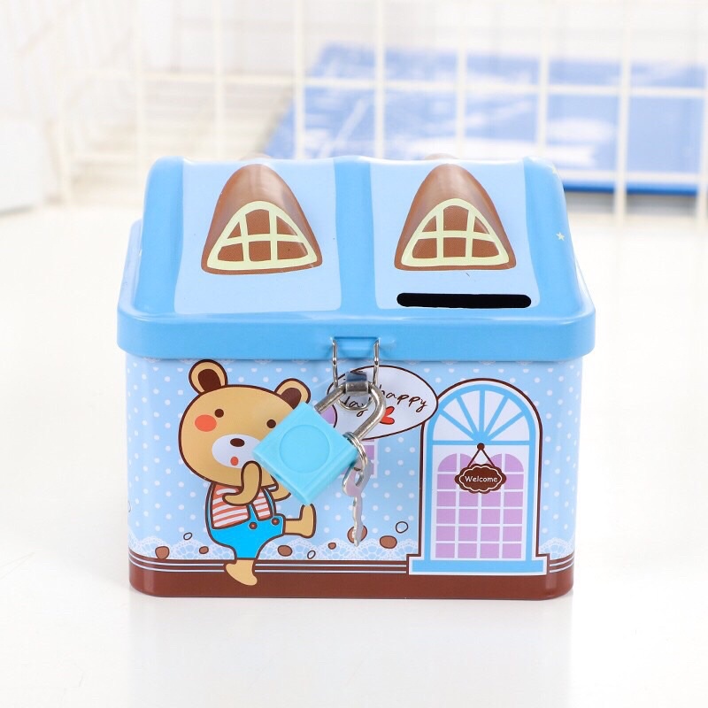 Heo tiết kiệm hình ngôi nhà , két sắt mini cho bé