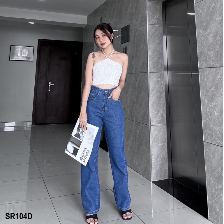 Quần Jean Ống Rộng Màu Xanh Đậm Basic, Dáng Quần Chuẩn Fom, Đủ Size Dễ Phối Đồ Dành Cho Nữ SR104D | BigBuy360 - bigbuy360.vn