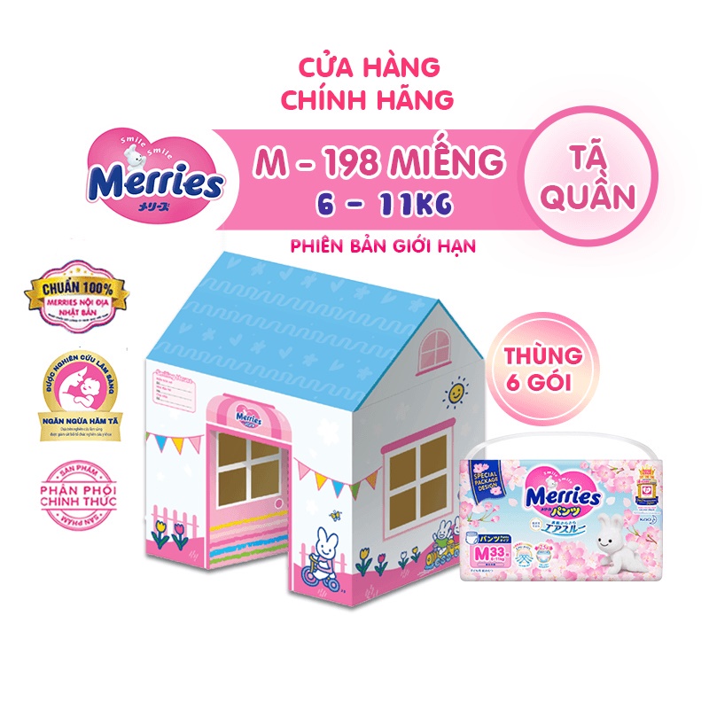 [GIẢM 50%] Hộp nụ cười thần kì Combo 6 Tã quần Merries Sakura đủ size M33/L27/XL24