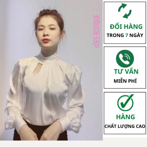 Áo sơ mi, áo sơ mi bánh bèo cúc cổ chất liệu lụa satin mềm phong cách hàn quốc (Rose_botique thời trang thiết kế cao cấp