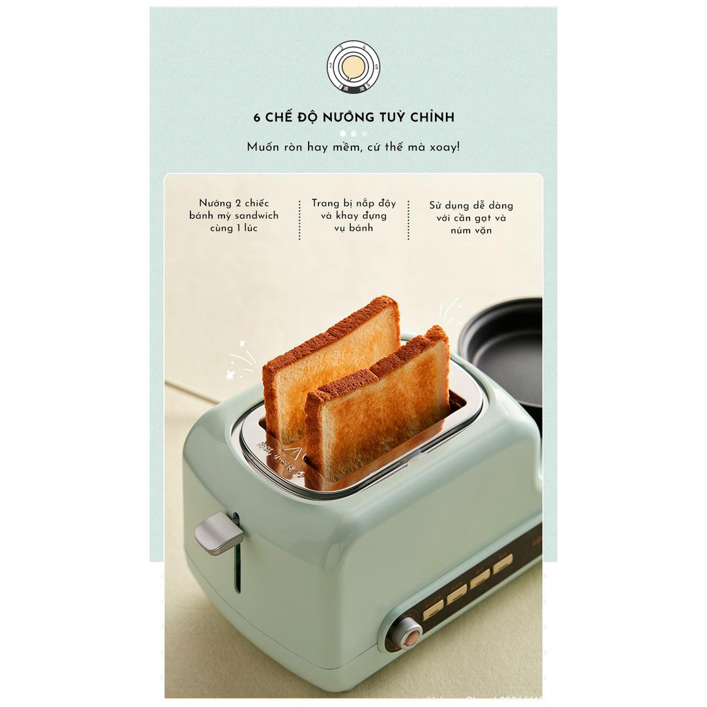 Máy chế biến thức ăn sáng nướng bánh mì có nồi nấu và chảo chiên làm đa năng Bear DSL-A02H3 🤗🤗