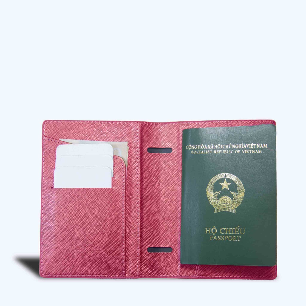 VIA HAVIAS bao đựng Passport da bò Saffiano Ý nhập khẩu 100% chống trày chống nước