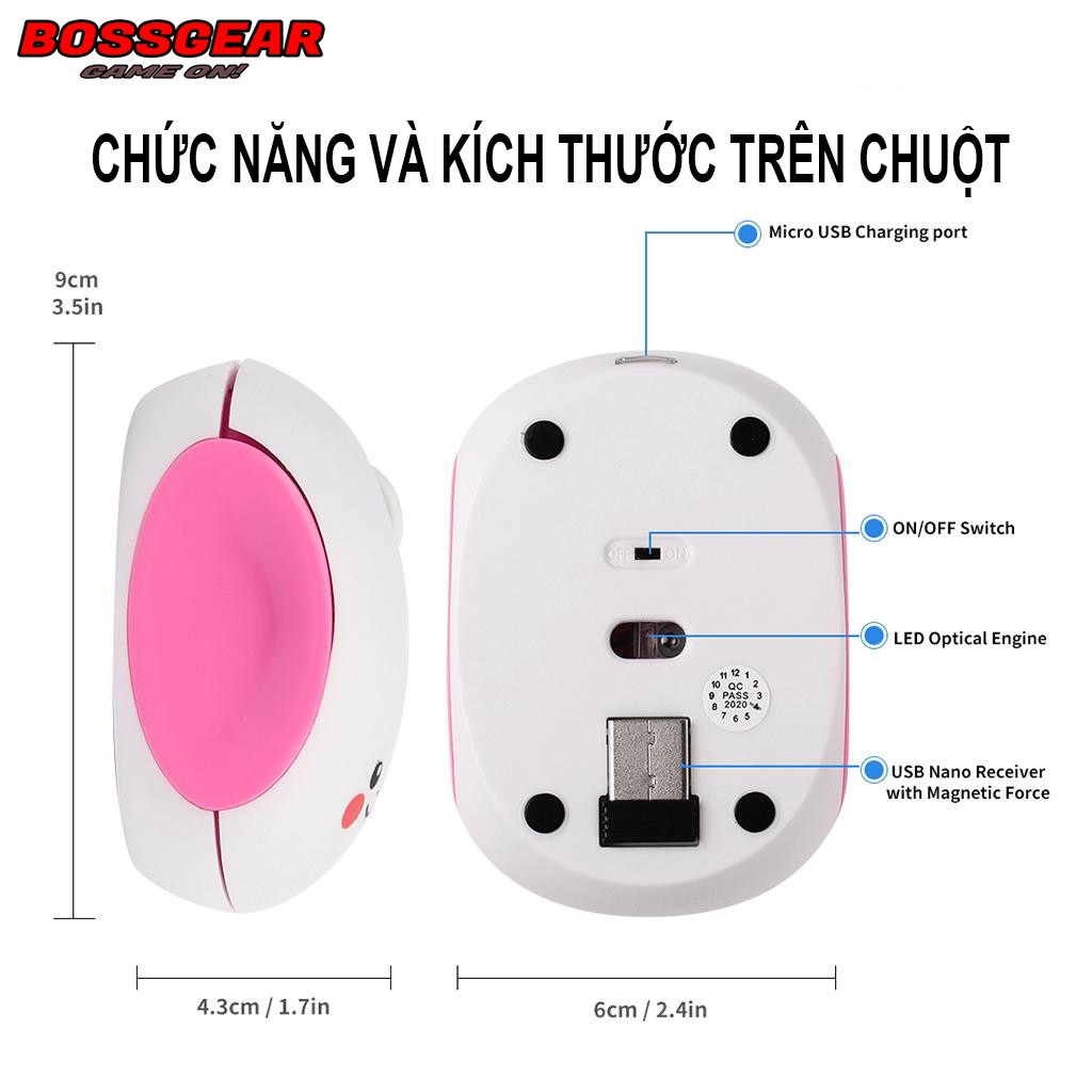 Chuột Không Dây Siêu Dễ Thương Cute Hình Mặt Cười ( Chuột Im lặng, Pin Sạc )