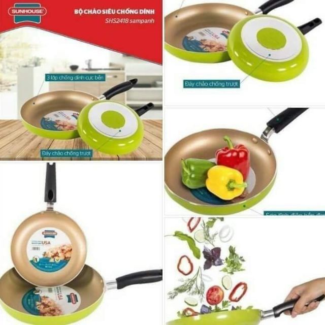 Bộ 2 Chảo Siêu Chống Dính SUNHUOSE SHS2418