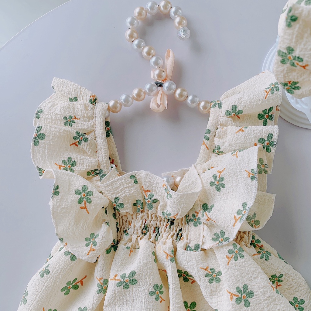 Bodysuit bé gái sơ sinh [𝐓𝐀̣̆𝐍𝐆 𝐊𝐄̀𝐌 TURBAN] SU SHOP- Body Hoa xanh nhún ngực