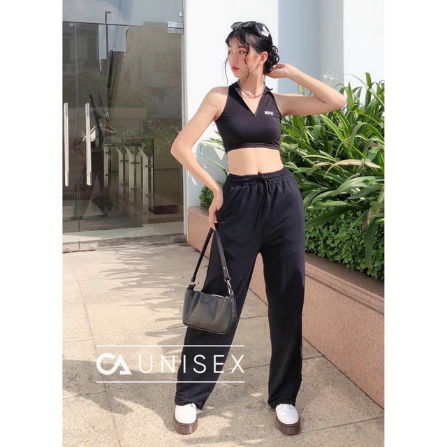 Quần suông ống rộng nữ chất nỉ nhung tăm dày dặn, quần nữ ống rộng nhung tăm dáng suông cạp chun dây rút thể thao | BigBuy360 - bigbuy360.vn