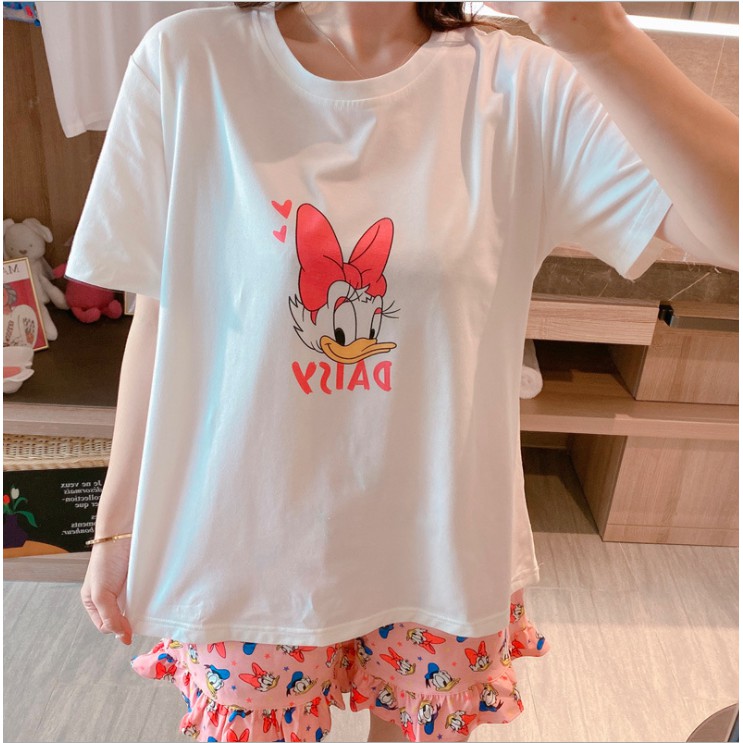 Đồ ngủ nữ ngắn tay bộ pijama họa tiết in hình donald M02