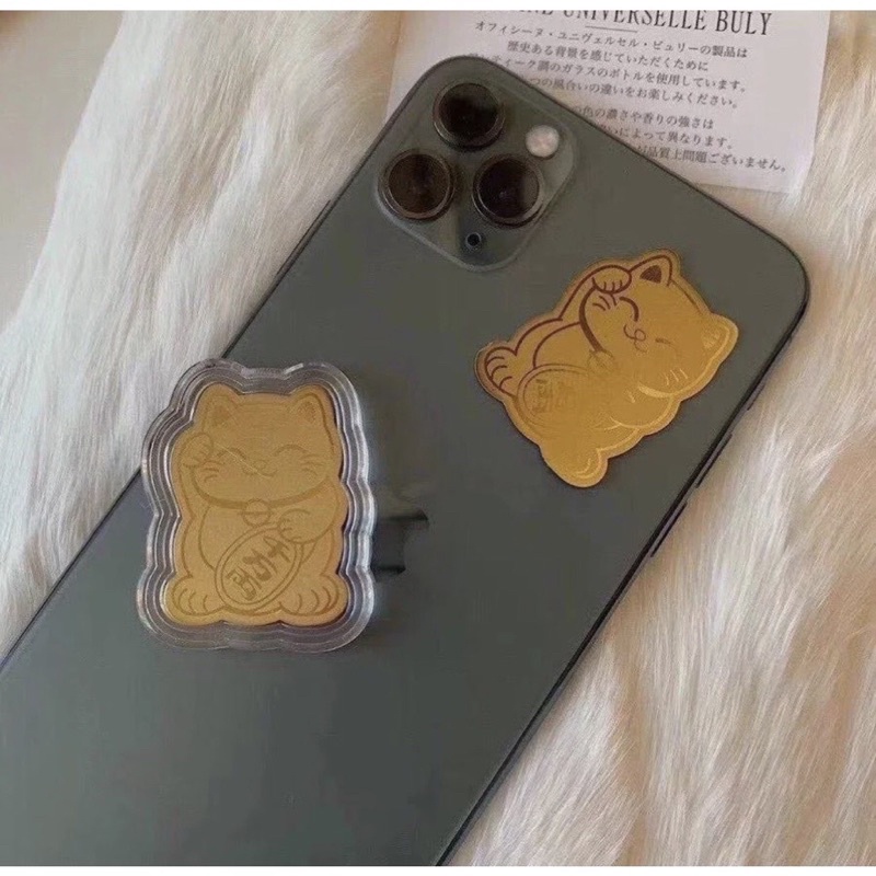 Miếng dán điện thoại mạ vàng 24k hình mèo thần tài chiêu lộc cầu may mắn độc đáo