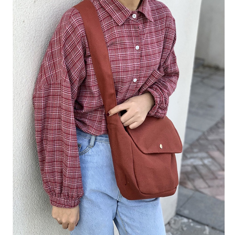 Túi đeo vai vải canvas thiết kế đơn giản thời trang cho học sinh