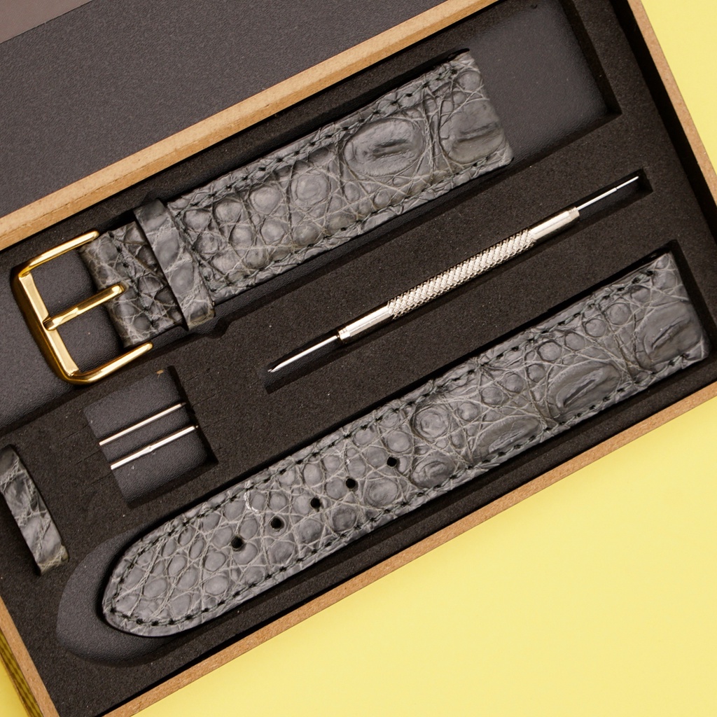 Dây Đồng Hồ Da Cá Sấu Màu Xám Tro Đủ Size 12/14/16/18/19/20/21/22/24 | Crocodile Leather Watch Bands