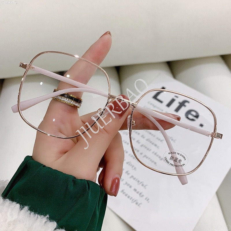 Mắt Kính Gọng Vuông Kim Loại Chống Tia Bức Xạ Phong Cách Vintage Hàn Quốc Mới