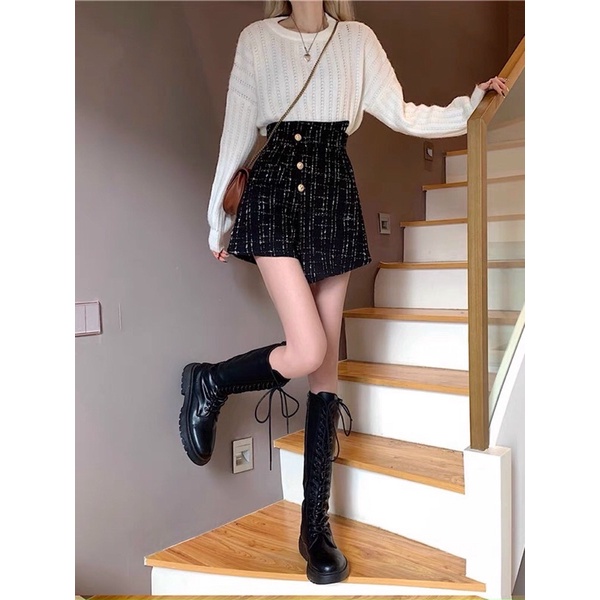 QUẦN GIẢ VÁY TWEED VẠT CHÉO CÚC QUẢNG CHÂU MS15627