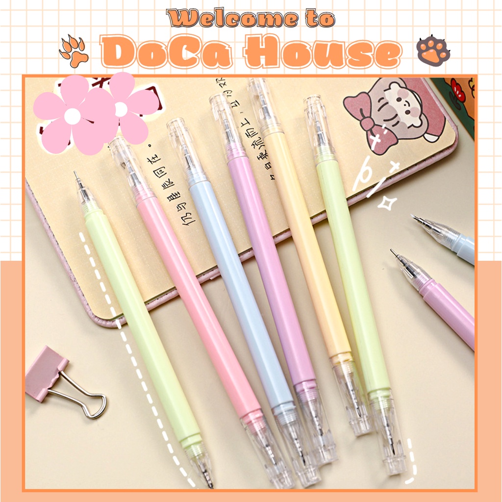 Bút gel mực đen + dao cắt sticker washi tape 2 đầu, bút unbox màu pastel đơn giản dễ thương