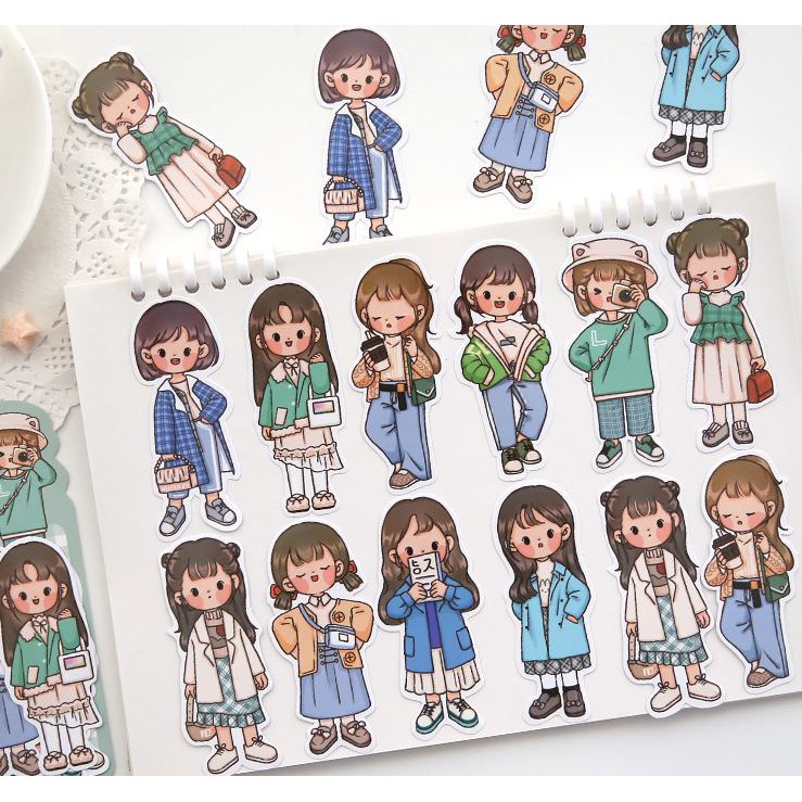 Bộ 20 sticker Telado Four season cute wear trang trí sổ tay | BSB179