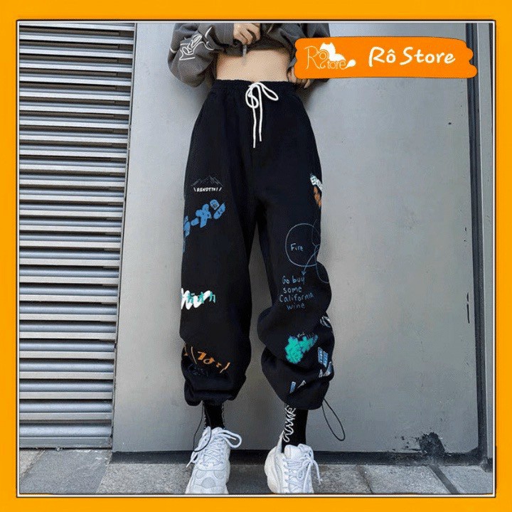 Quần Jogger Nữ Ống Rộng Có Dây Rút Gấu Chất Da Cá Mềm Mát In Họa Tiết Bắt Mắt Mặc Thoáng Mát [NEW UNISEX]