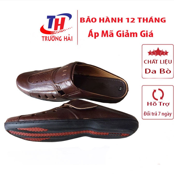 Giày sục nam đục lỗ thoáng khí Da Bò Màu vàng Trường Hải Đế May chắc chắn SN136