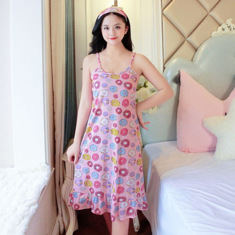 Đầm Ngủ Hai Dây In Họa Tiết Xinh Xắn Dành Cho Nữ