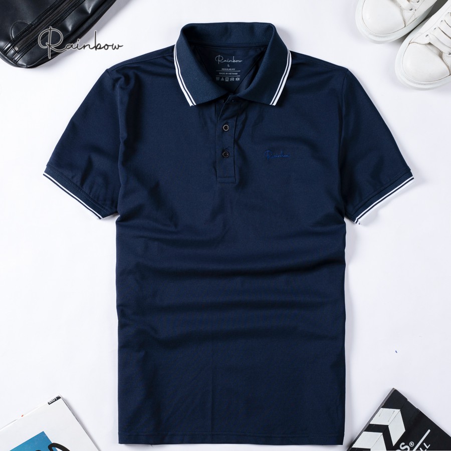 Áo Polo nam cotton cao cấp chính hãng Rainbow SPO002 Regular Fit phối bo viền trẻ trung - Thấm hút mồ hôi chuẩn size nam | BigBuy360 - bigbuy360.vn