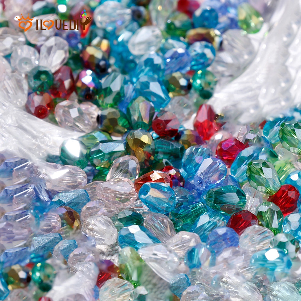 Set 100 Hạt Pha Lê AB Hình Giọt Nước 8mm Làm Trang Sức Thủ Công DIY
