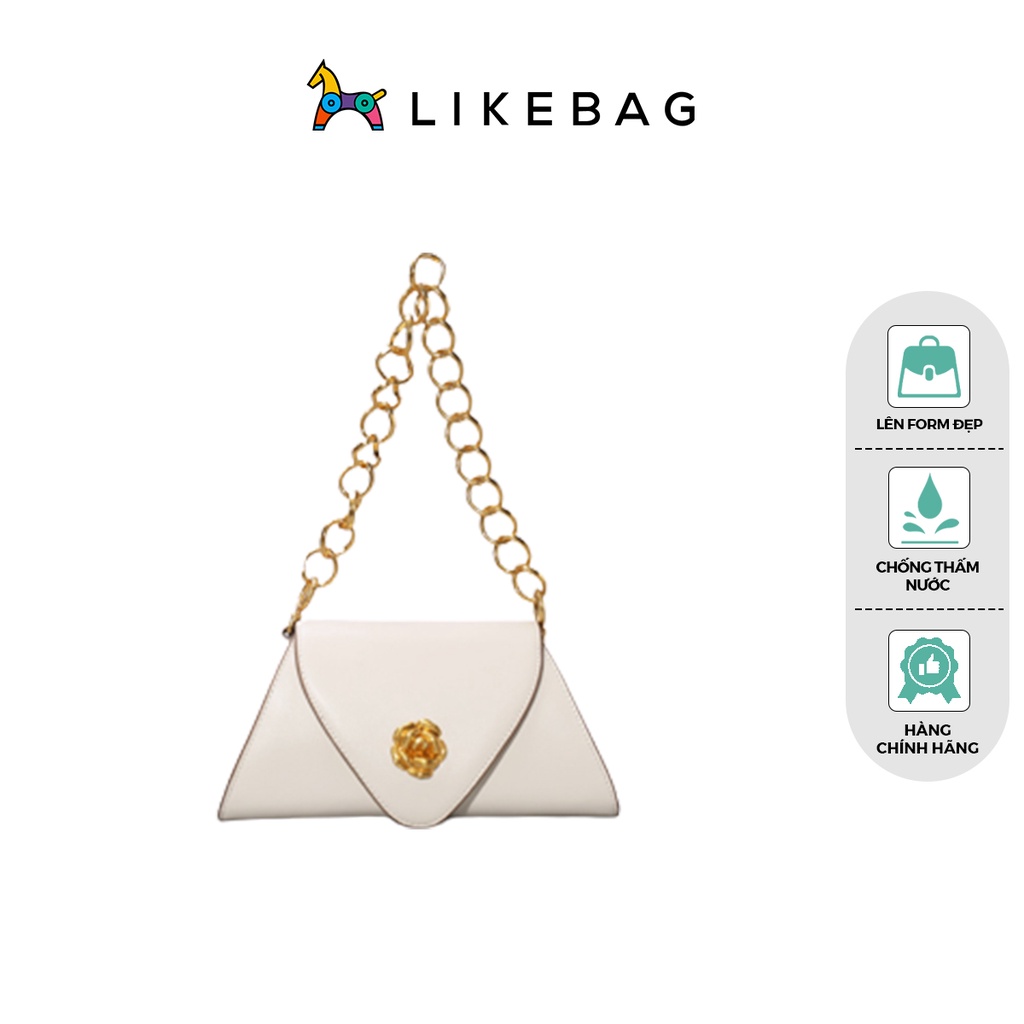 Túi xách nữ đeo vai LIKEBAG chốt hoa hồng phối dây xích bản to sang trọng 217XK1064 - LIBAGI