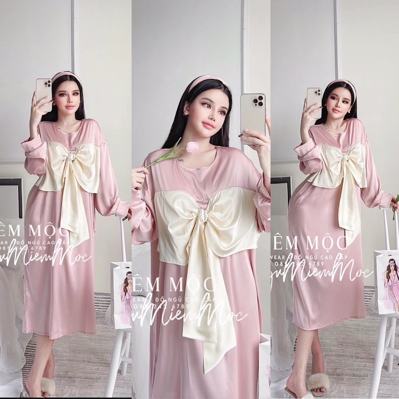 Váy ngủ lụa công chúa nơ bự chà bá E003
