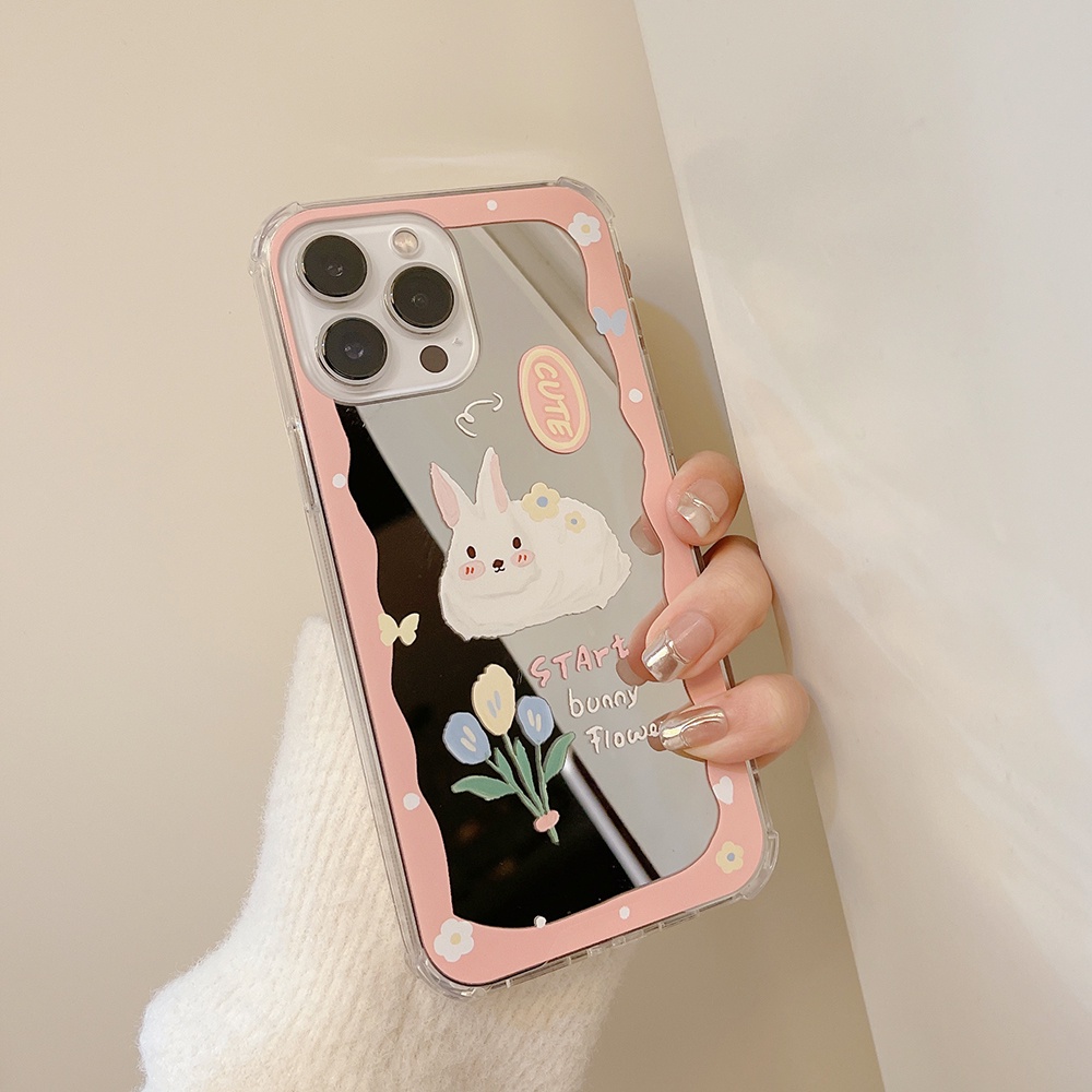Ốp Điện Thoại TPU Mềm Tráng Gương Hình Thỏ Dễ Thương Chống Nước Cho IPhone 14 13 12 11 Pro Max XS XR 8 7 Plus