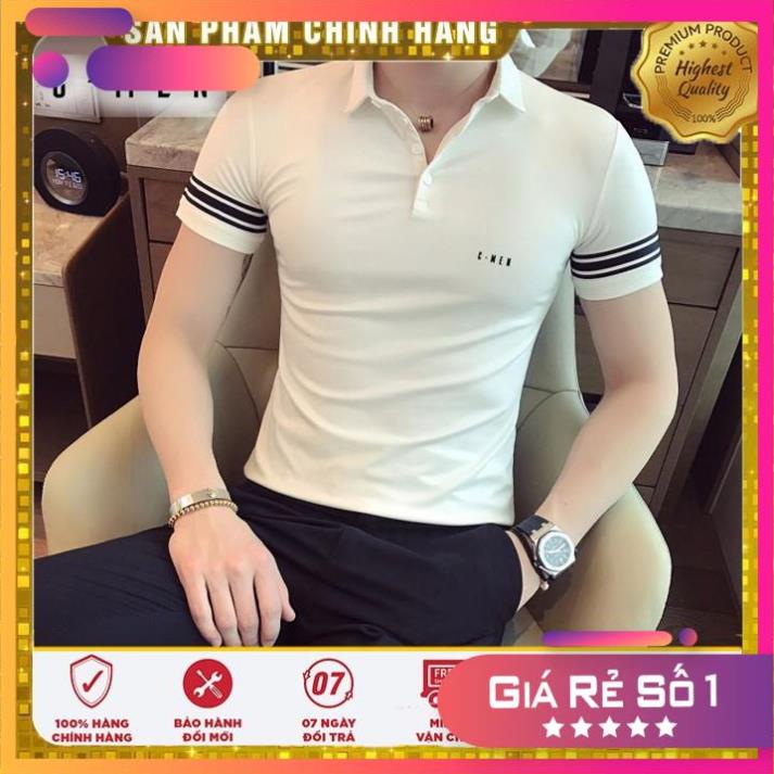 Áo phông nam cổ bẻ, Áo Polo nam, Polo phối kẻ C Men Cotton cao cấp