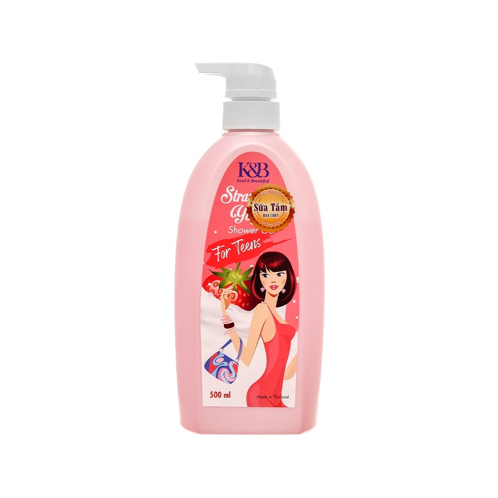 Sữa tắm K&B For Teen Girl Sữa chua dâu dưỡng da trắng mịn chai 500ml - Hàng Chính Hãng
