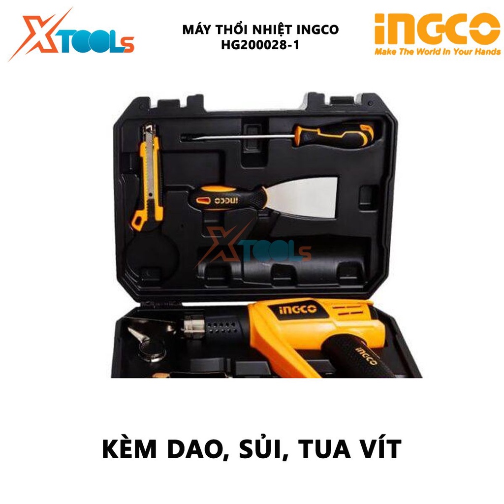 Bộ máy thổi nhiệt INGCO HG200028-1 | Bộ máy khò nhiệt 2000W, Nhiệt độ 50C / 50-630 ° C, màn hình hiển thị LCD tháo mối h