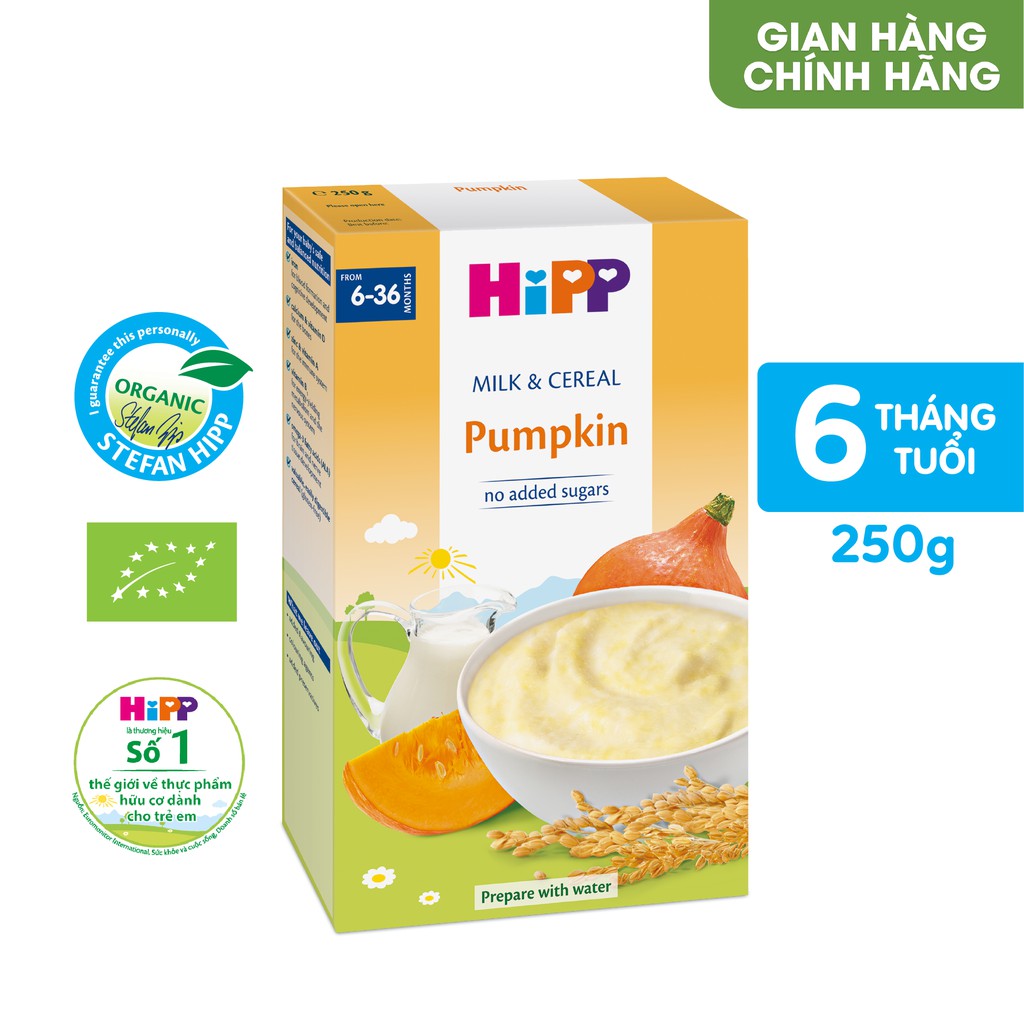 Bột ăn dặm dinh dưỡng Sữa, Ngũ cốc &amp; rau củ - Bí đỏ HiPP Organic 250g